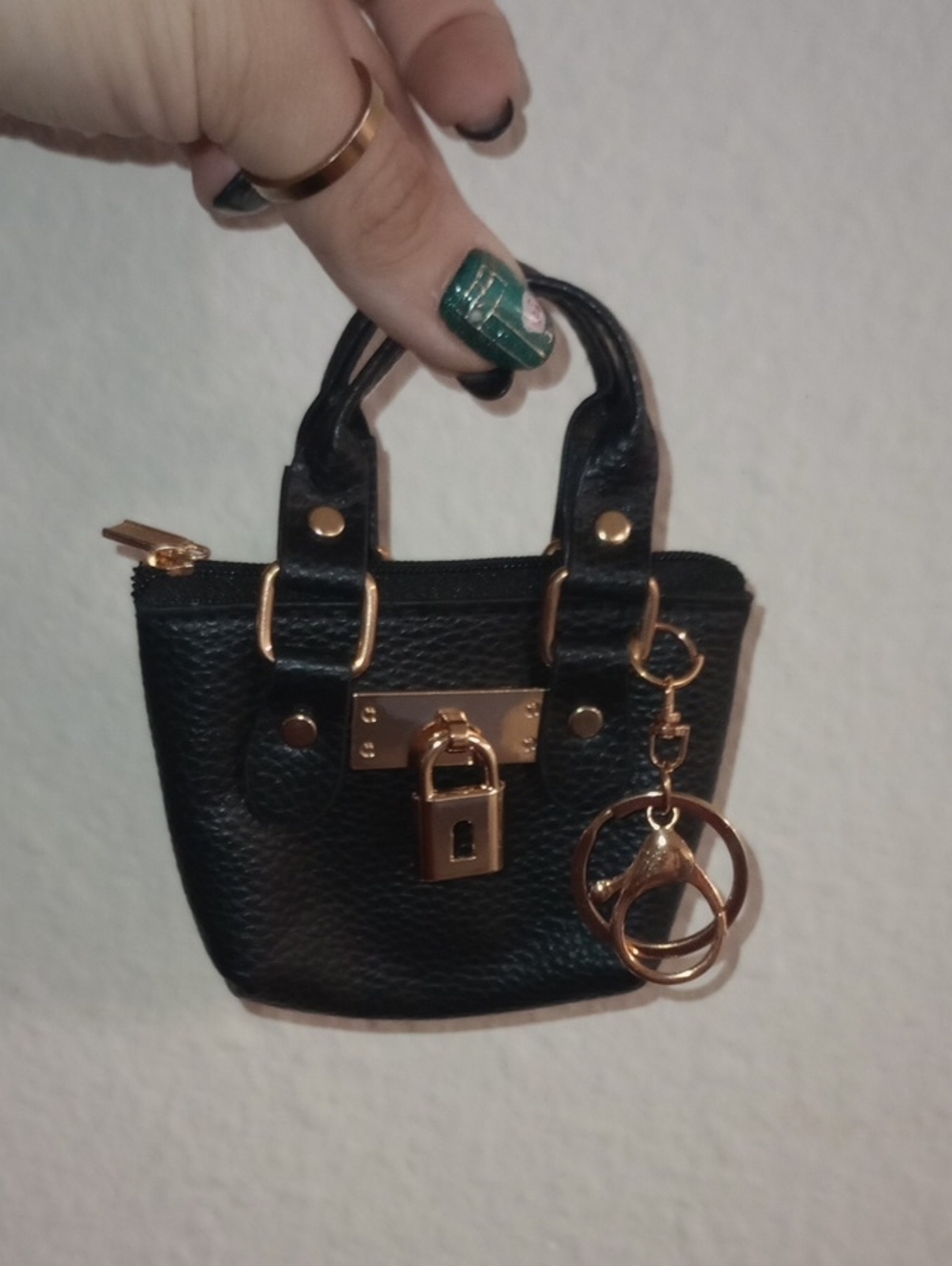 Black Women's Mini Tote Bag Charm  with Gold Hardware